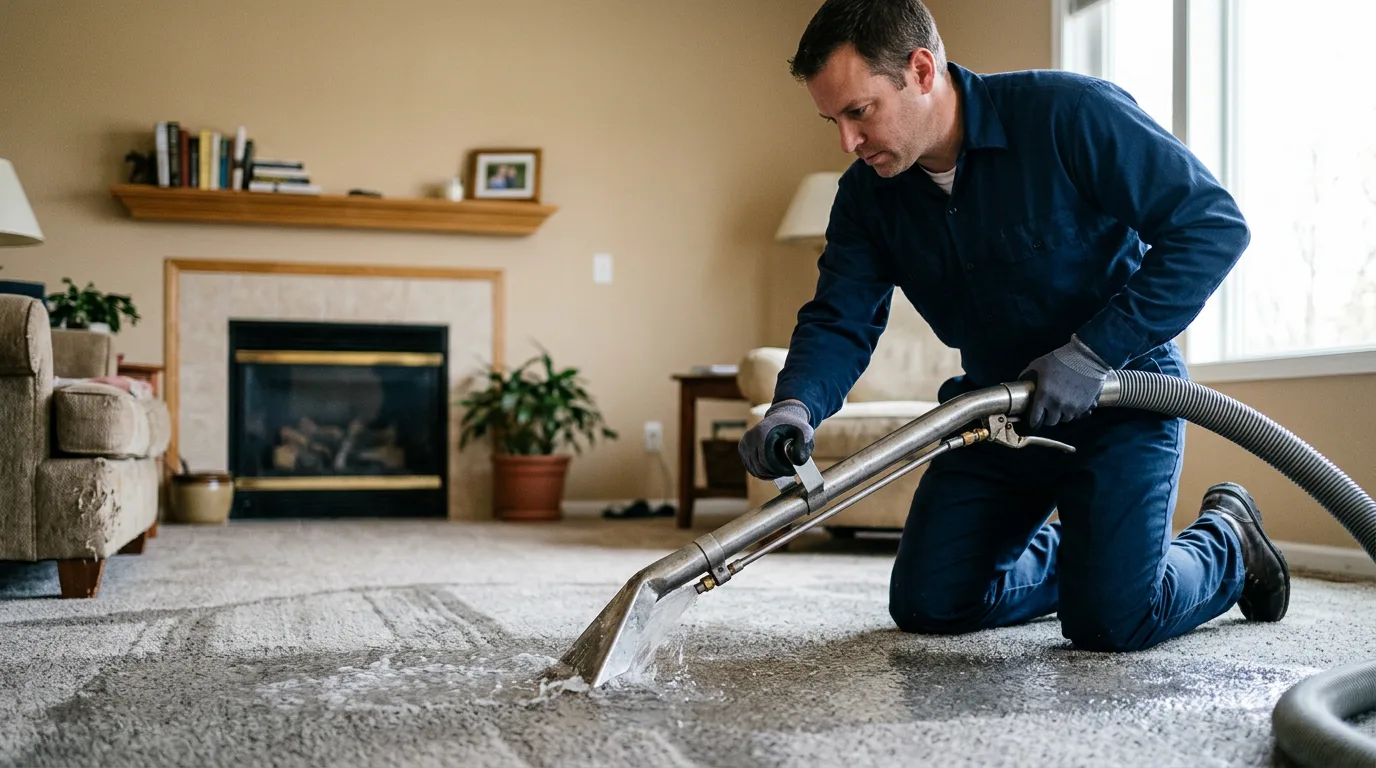 Water damage restoration technician working near Barre, MA